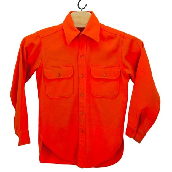 Woolrich VTG LS Shirt Acrylic Bright Orange Hunting Men's Medium Pockets Flaws‎ - Picture 2 of 15